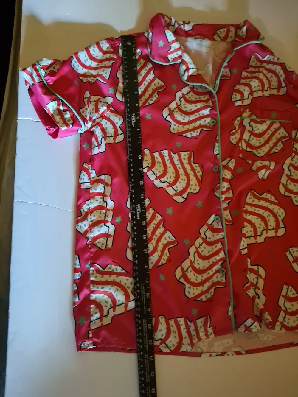Women's Bright Pink Short Pajama Set Featuring Christmas Tree Cakes